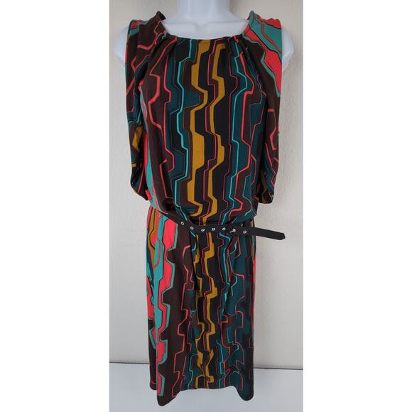 Hale Bob Womens XS Multicolor Belt Geometric Retro Hippie‎ Boho Print Dress - Picture 1 of 15